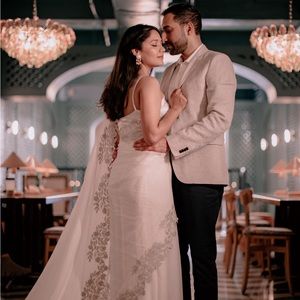 White organza with border detail Saree sari designer Paulmi Harsh